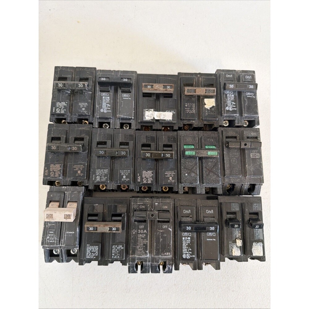Lot Of 15- Of 30 Amp Double Pole Breakers- USED DIFFERENT BRANDS